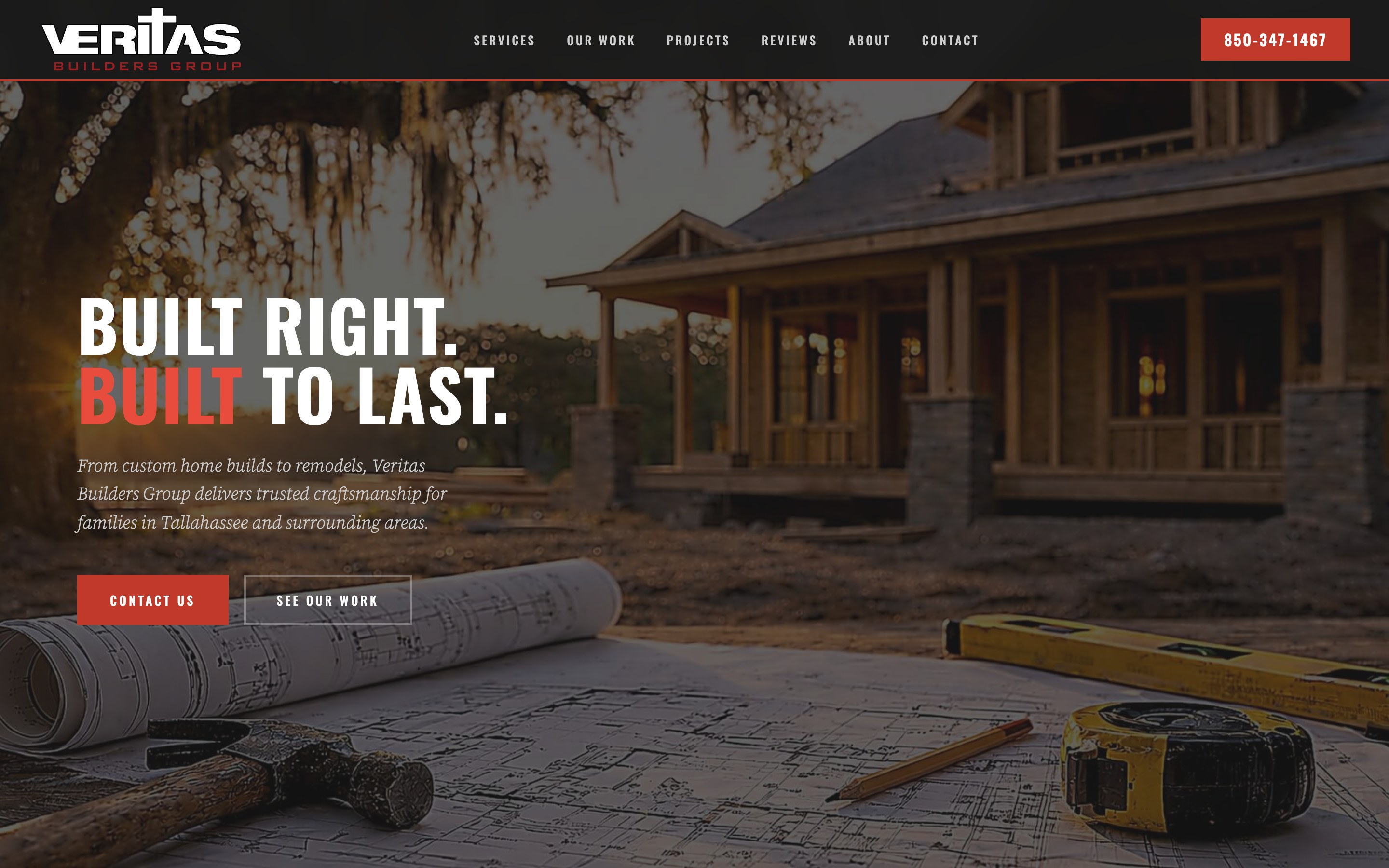 The Veritas Builders Group homepage MODEFORGE designed and built, led by the brand and proof of work.